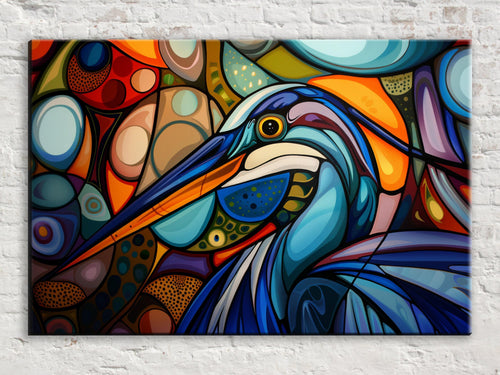 Blue Heron Wall Art – Abstract Blue Heron Print on Large Gallery Wrapped Canvas