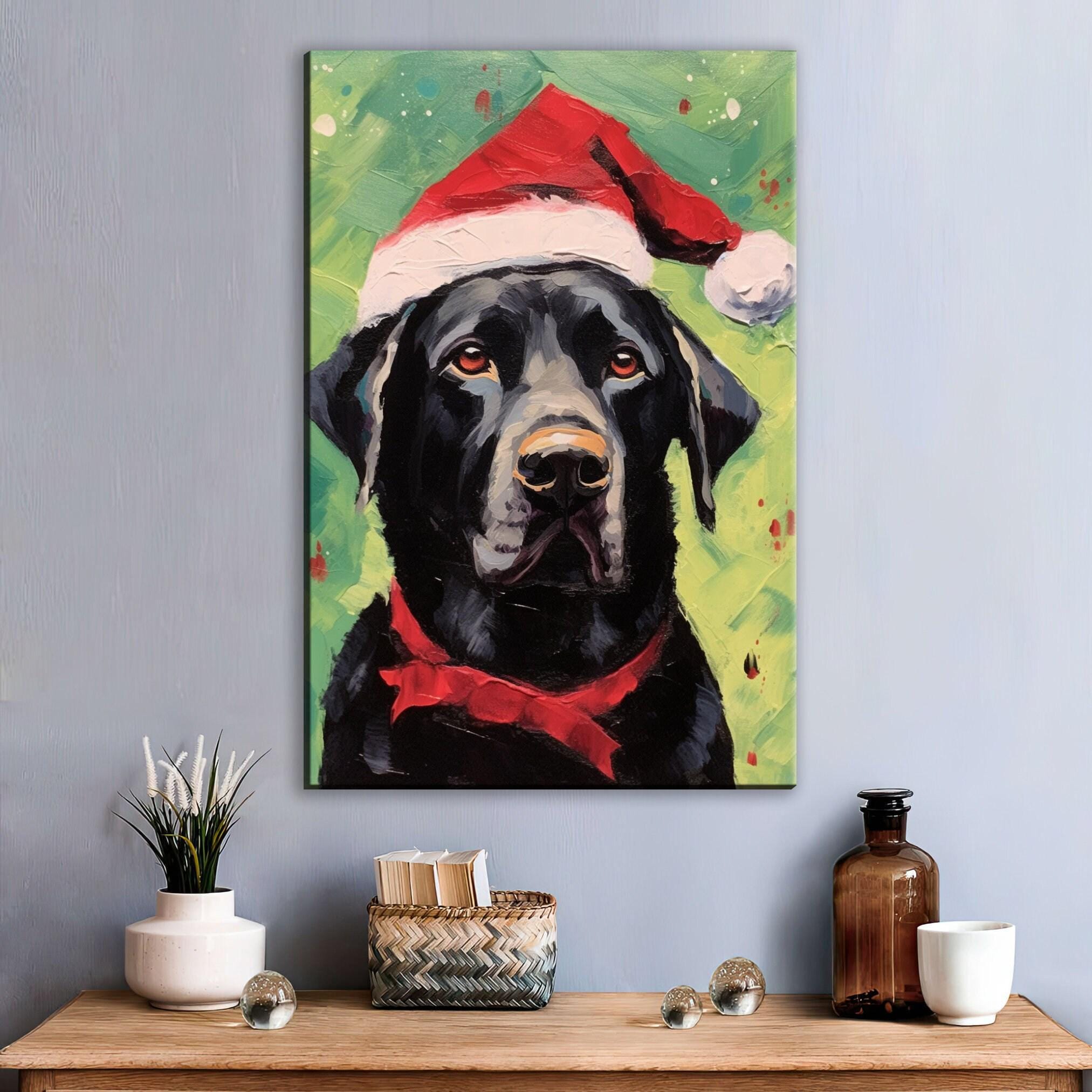 Black Lab Christmas Art - Festive Dog Painting on Extra Large Gallery Wrapped Canvas