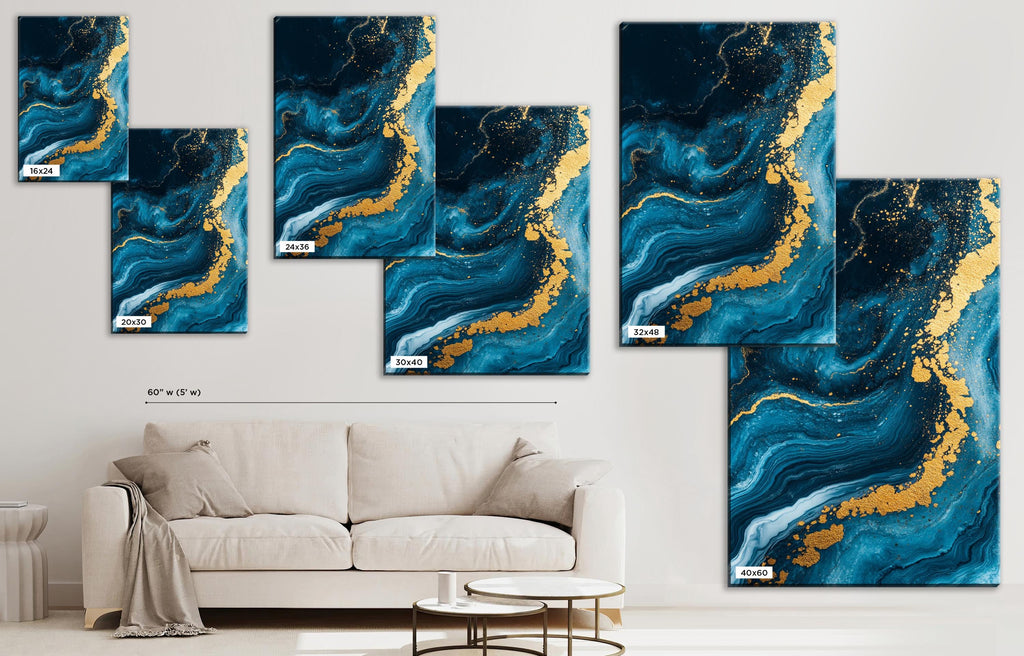 a living room with a couch and a painting on the wall