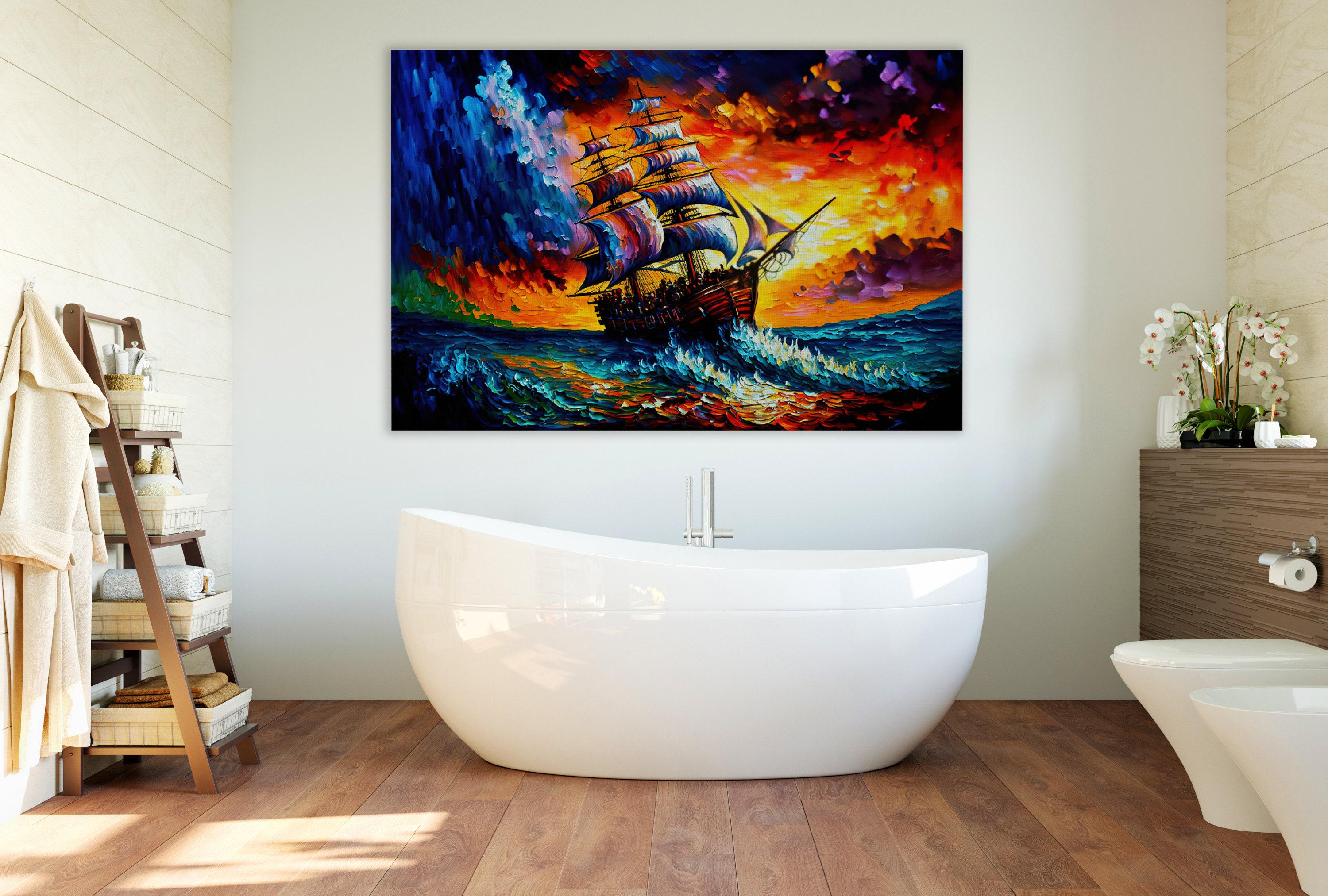 Pirate Ship Painting - Colorful Acrylic Canvas Print | Stormy Seas Artwork, Gallery Ready