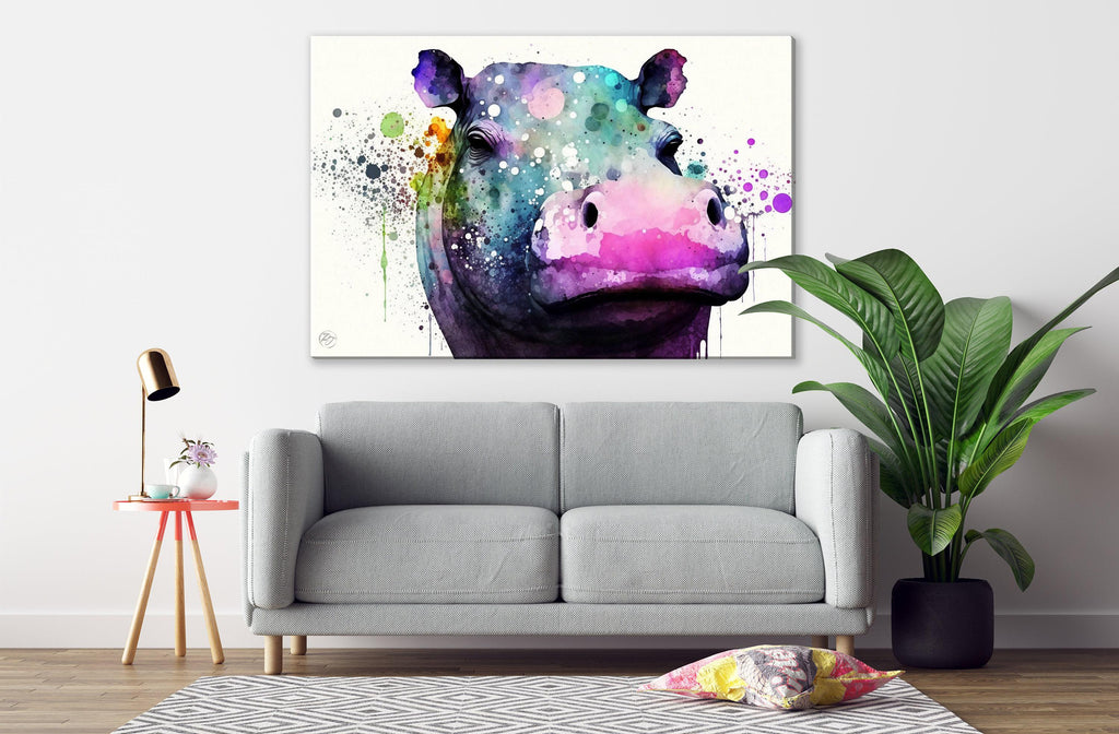 Nature's Guardians: Watercolor Hippo Wall Art Print, Giclee Print on Canvas, Artist Paper, Watercolor Paper, Available in Extra Large Sizes