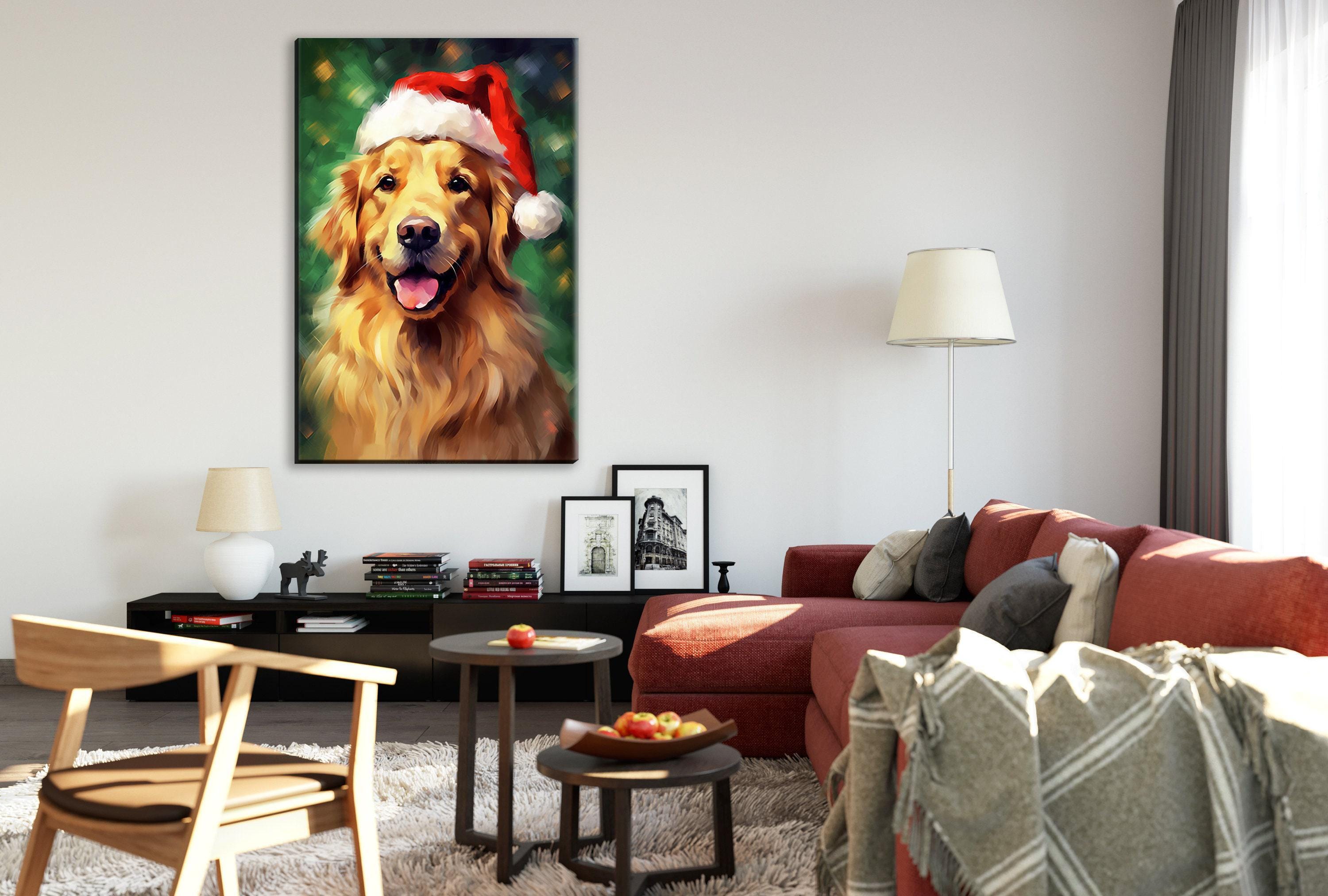 Golden Retriever Christmas Art – Extra Large Gallery Wrapped Canvas Holiday Wall Art