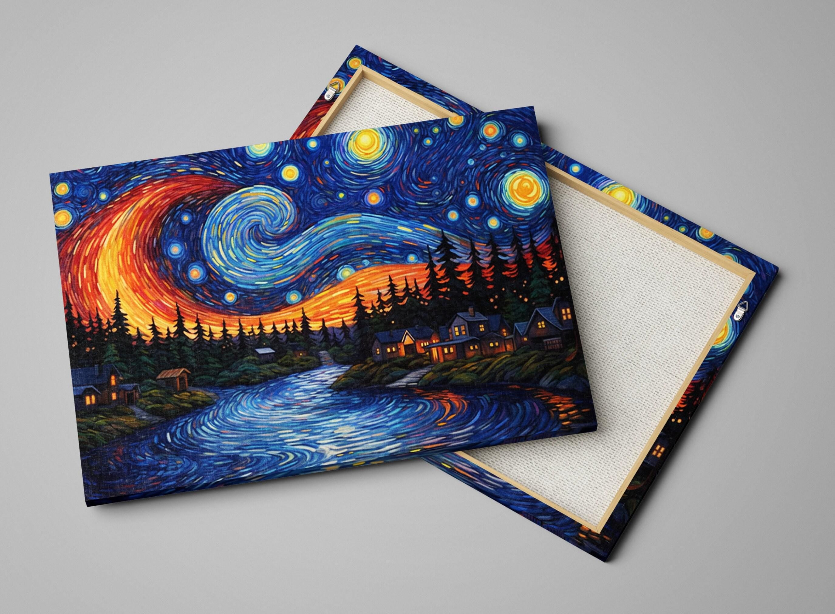 Starry Night Canvas - Van Gogh Painting on Gallery Wrapped Canvas, Ready to Hang Wall Art