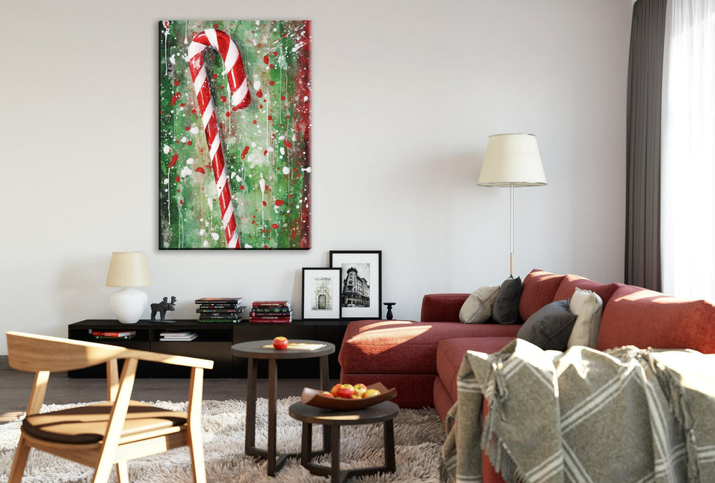 Christmas Wall Art – Peppermint Candy Cane Canvas | Festive Holiday Decor Print