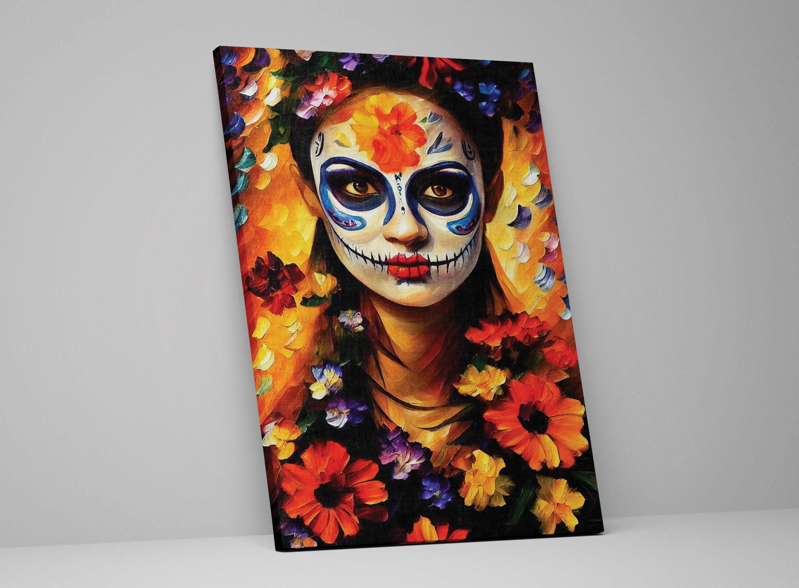 Day of the Dead Canvas Print – Sugar Skull Wall Art | Floral Skull Canvas Decor