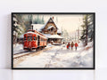 Winter Train Station Watercolor - Christmas Wall Art, Giclee Print on Canvas, Artist Paper, Watercolor Paper, Available in Extra Large Sizes