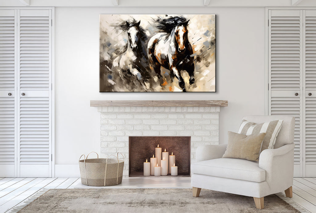 Pinto Horses Canvas - Large Gallery Wrapped Print | Running Horse Artwork with Wood Frame