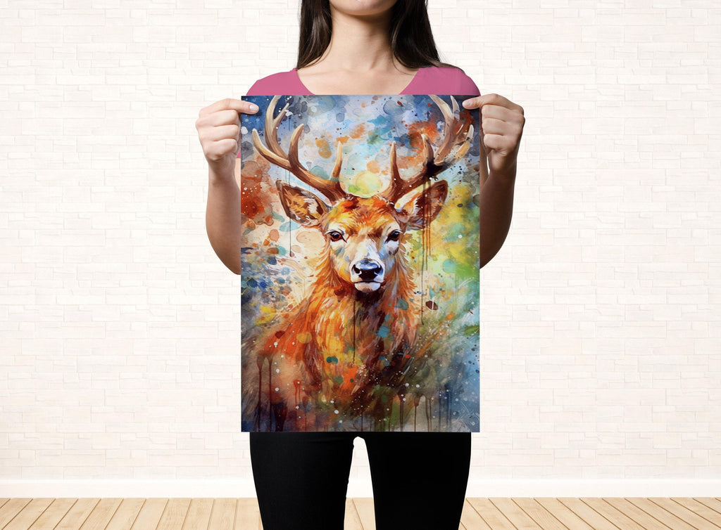 Whimsical Reindeer - Festive Christmas Watercolor, Giclee Print on Canvas, Artist Paper, Watercolor Paper, Available in Extra Large Sizes