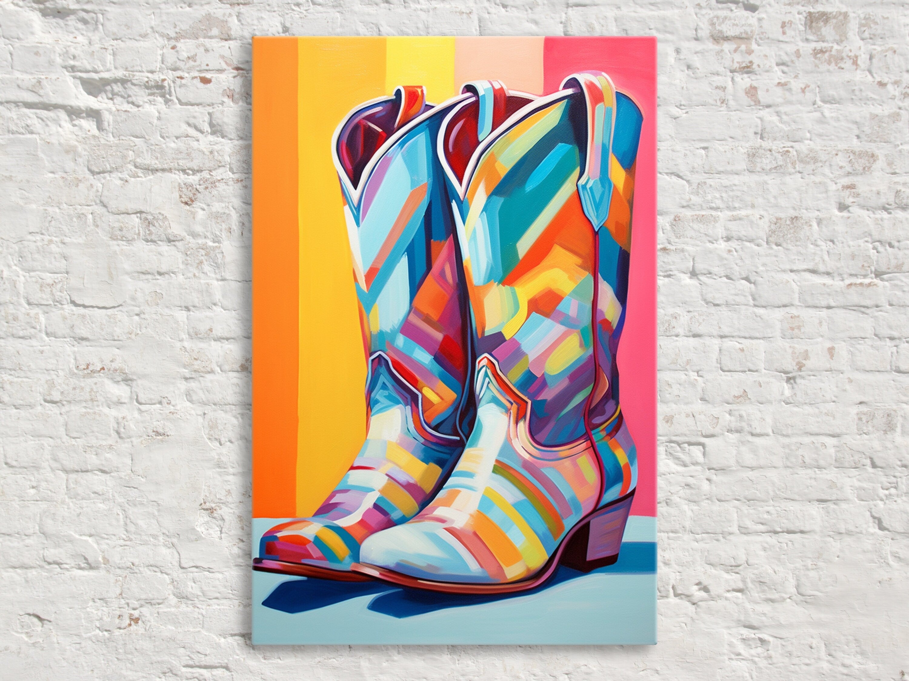 Cowboy Boots Wall Art - Colorful Western Canvas, Large Rustic Cowboy Decor