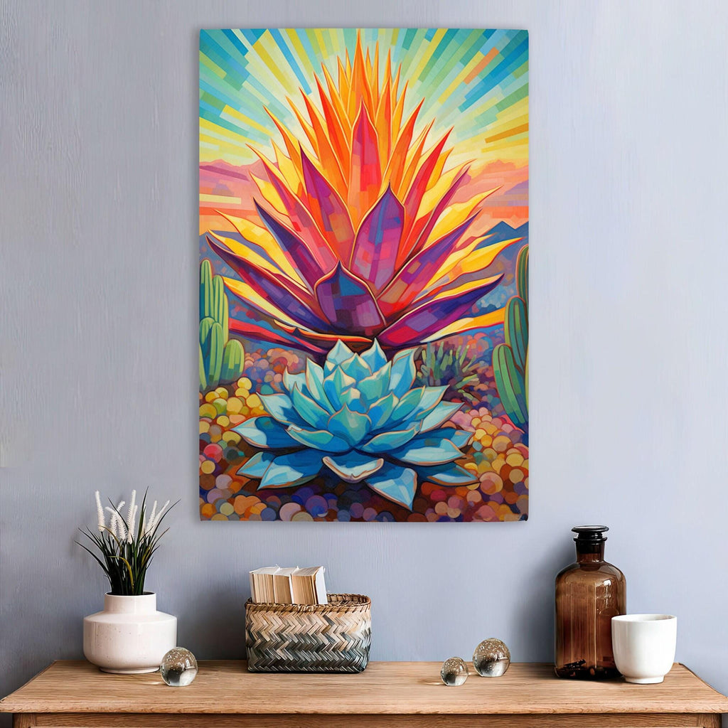 Modern Agave Cactus – Colorful Southwest Wall Art | Gallery Wrapped Canvas Print