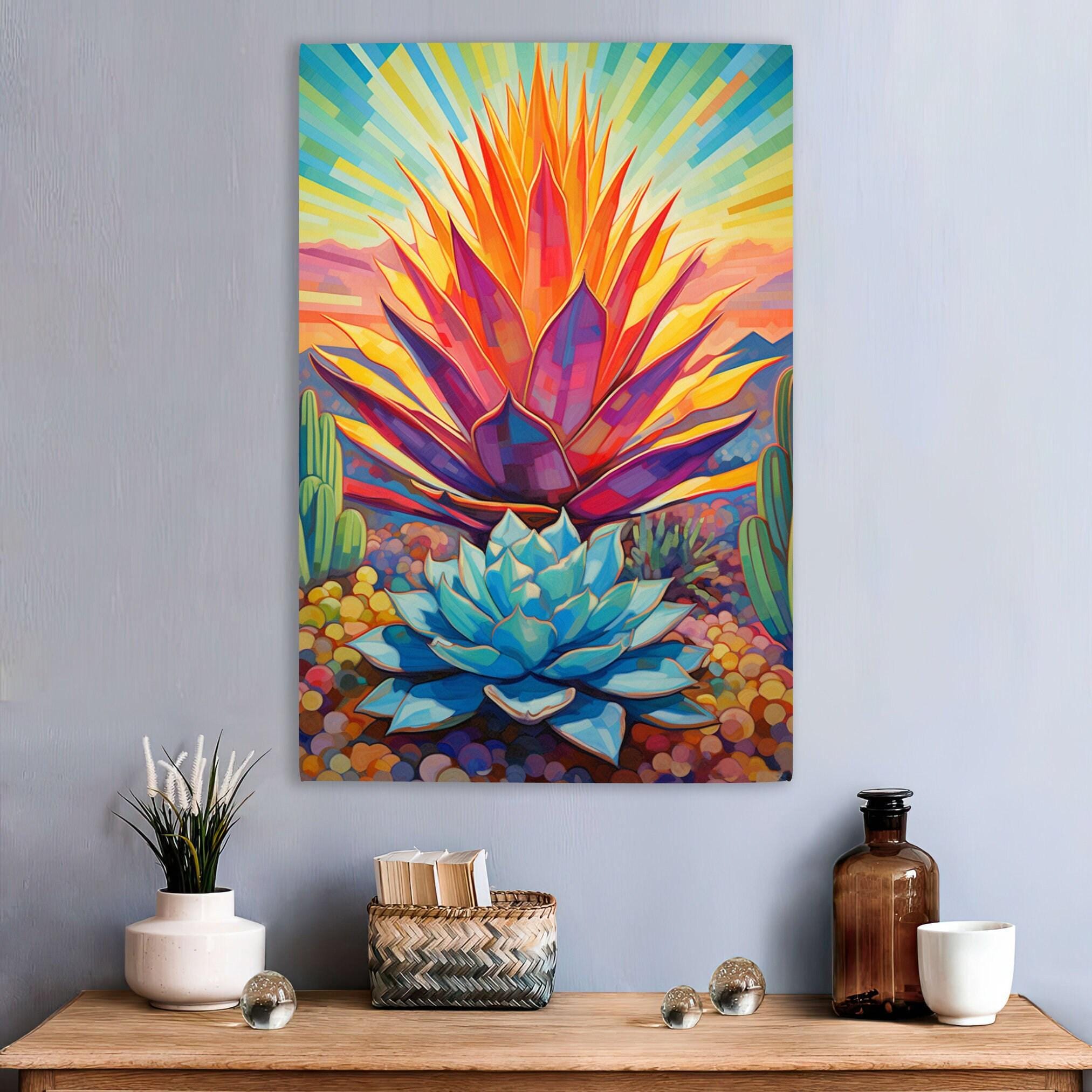 Modern Agave Cactus – Colorful Southwest Wall Art | Gallery Wrapped Canvas Print