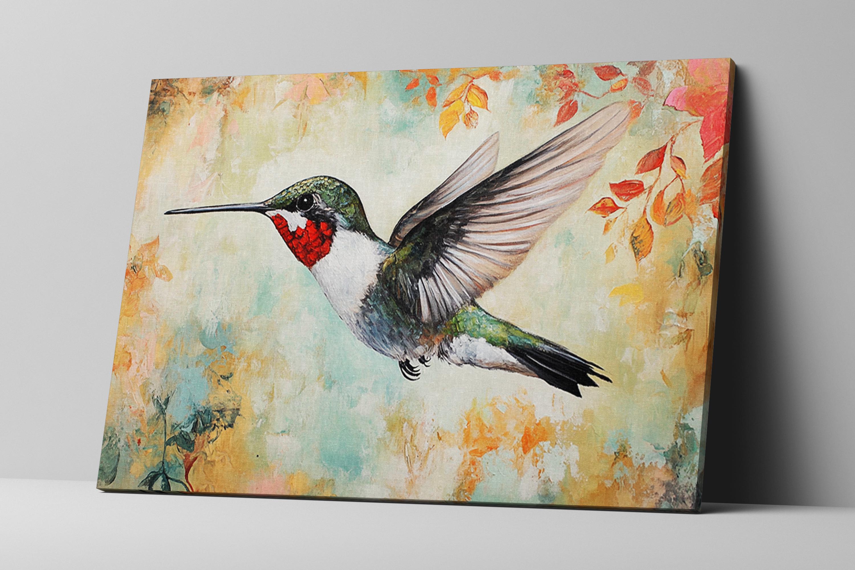 a painting of a hummingbird in flight