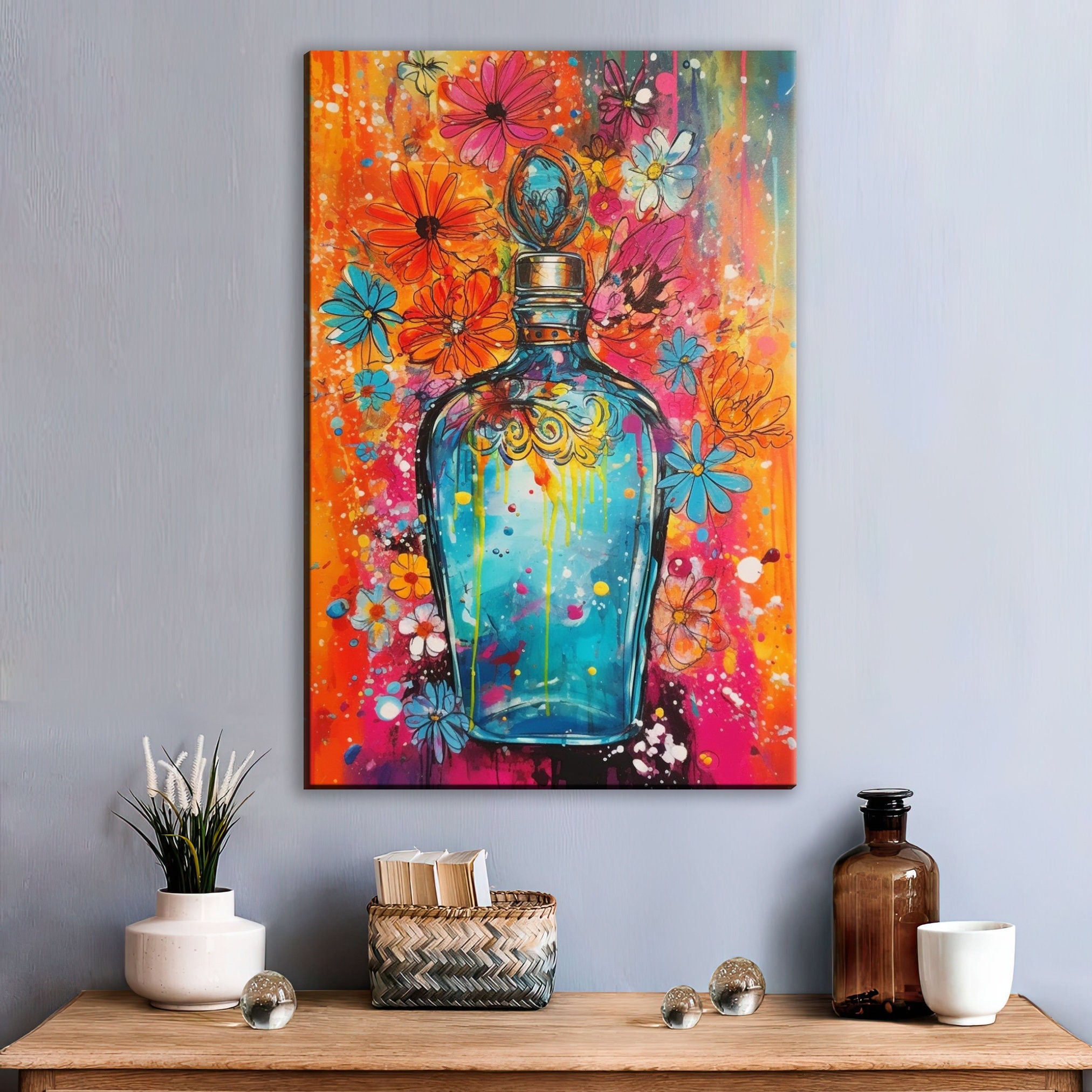 Perfume Canvas Wall Art – Large Colorful Beauty Painting on Artist Canvas