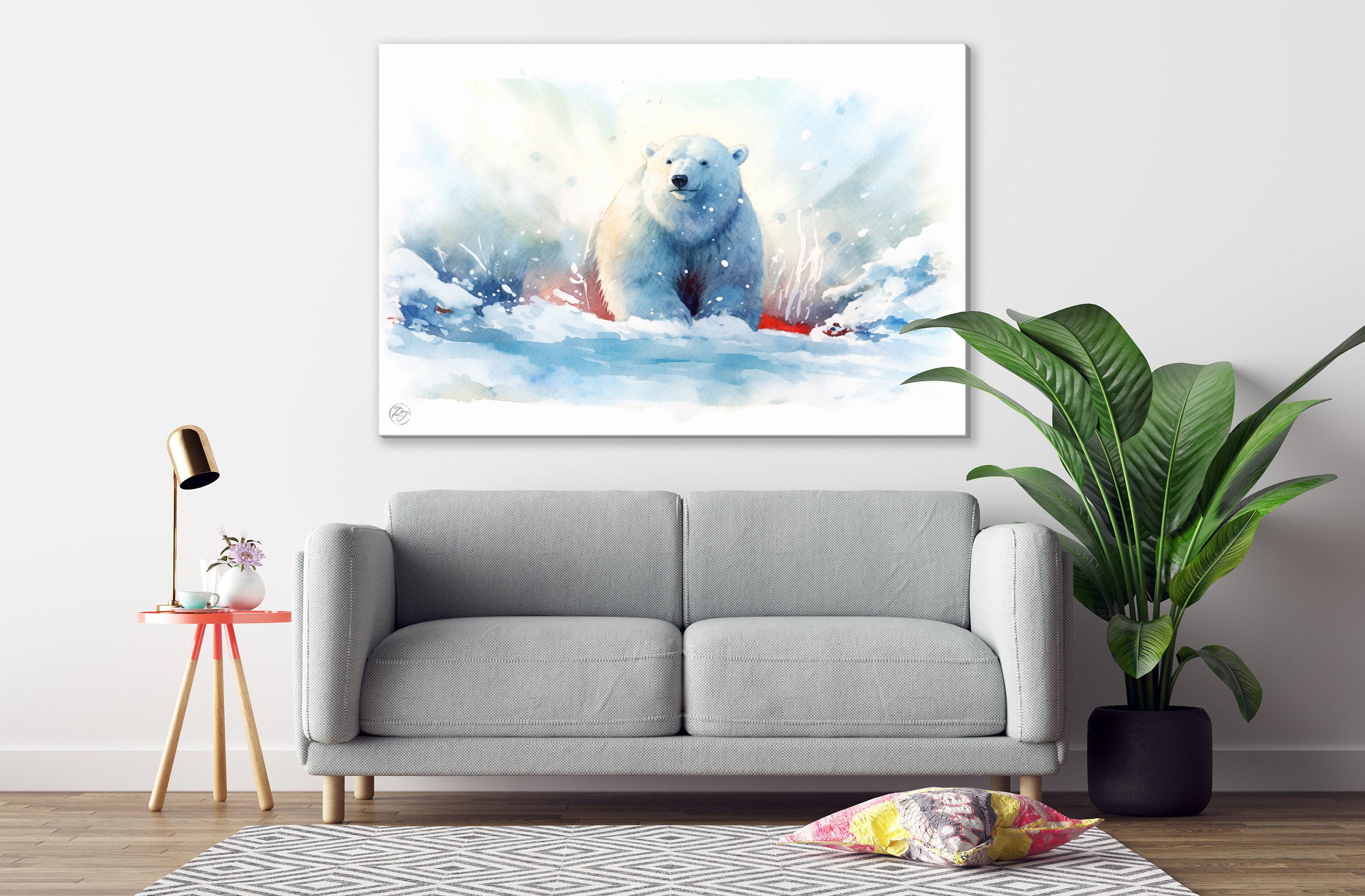 Icy Wonderland: Polar Bear Watercolor Painting - Giclee Print on Canvas, Artist Paper, Watercolor Paper, Available in Extra Large Sizes