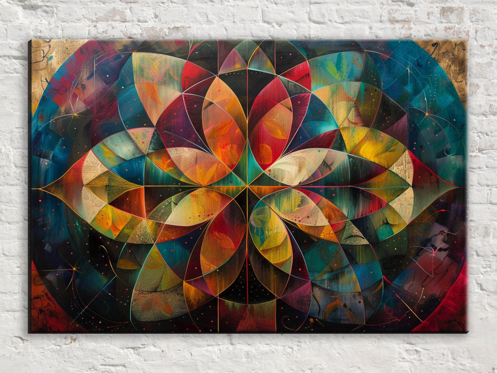 Sacred Geometry Art on Gallery Wrapped Canvas | Abstract Flower Art, Extra Large, UV Coated