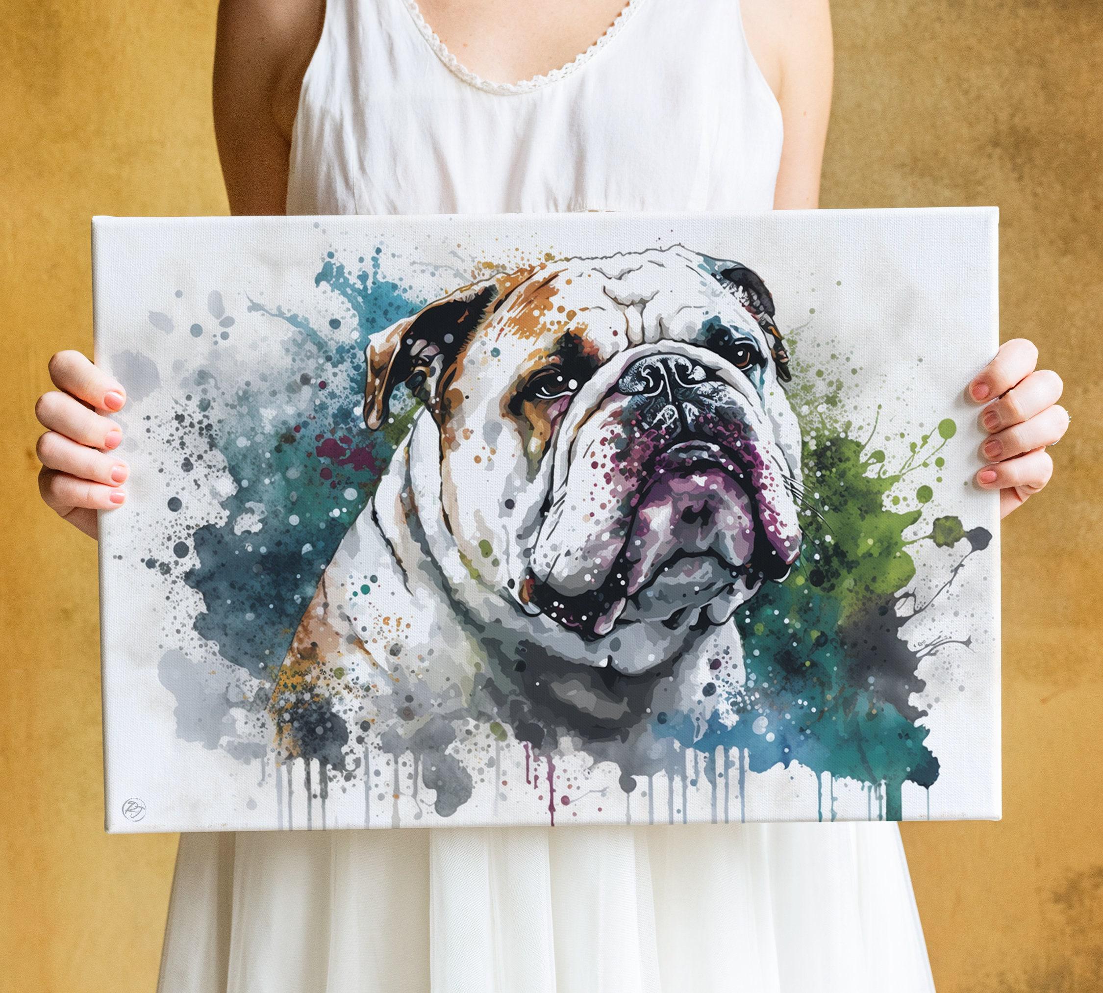Adorable Bulldog Expression: Watercolor Wall Art, Giclee Print on Canvas, Artist Paper, Watercolor Paper, Available in Extra Large Sizes
