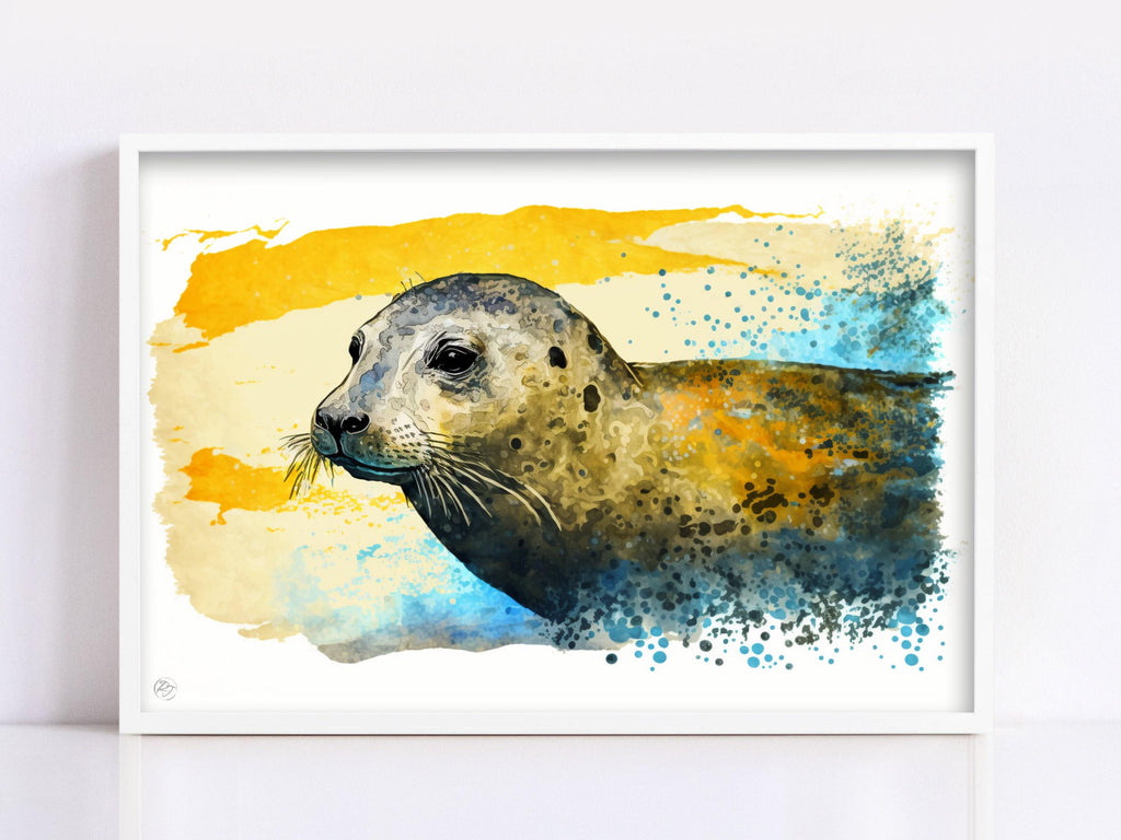 Coastal Guardian: Watercolor Seal Wall Art Print, Giclee Print on Canvas, Artist Paper, Watercolor Paper, Available in Extra Large Sizes