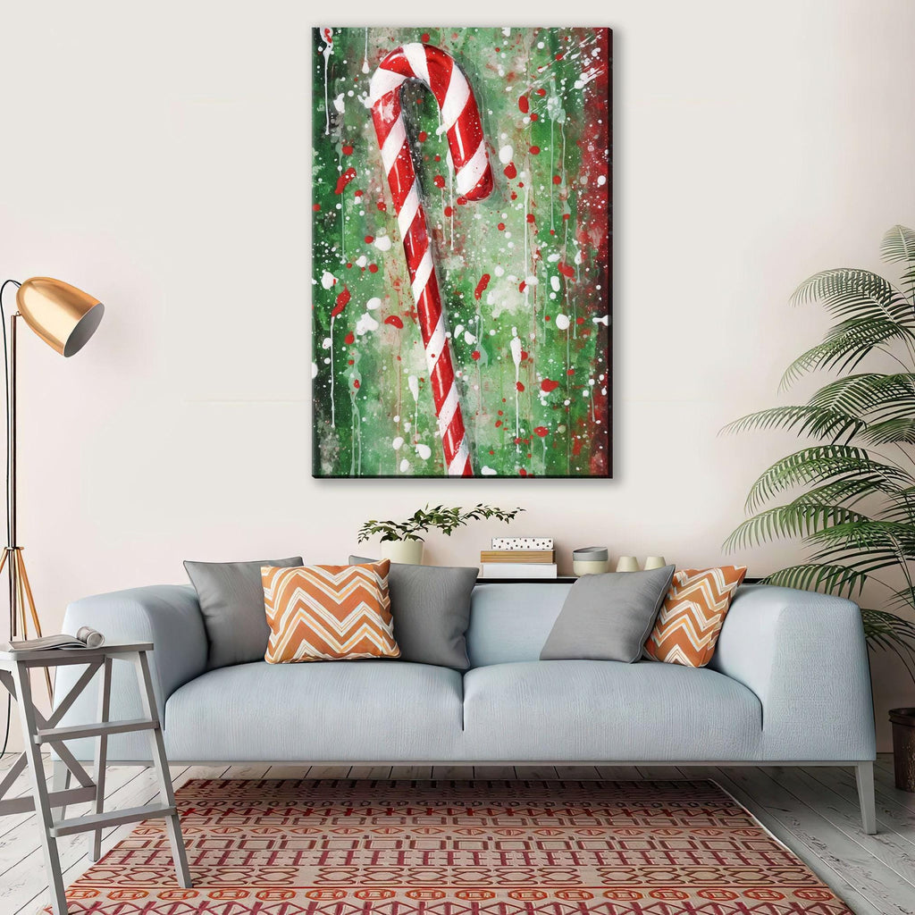 Christmas Wall Art – Peppermint Candy Cane Canvas | Festive Holiday Decor Print
