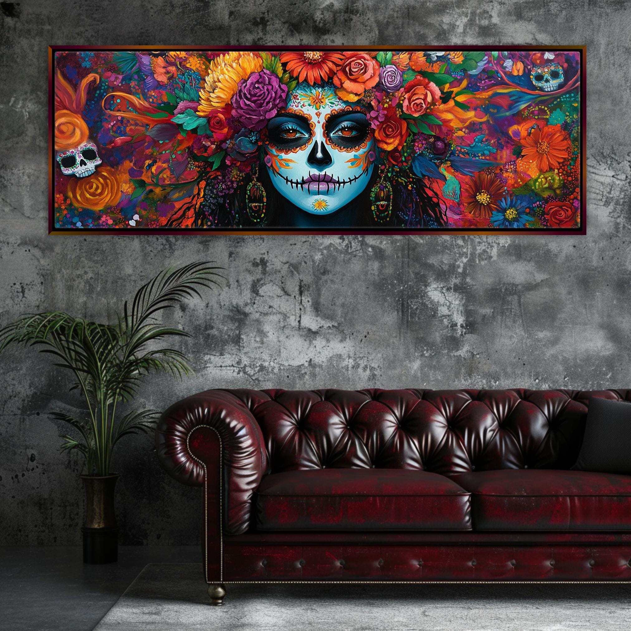 Day of the Dead Canvas Art – Vibrant Latina Beauty Panoramic Canvas Print | Extra Large Wall Decor