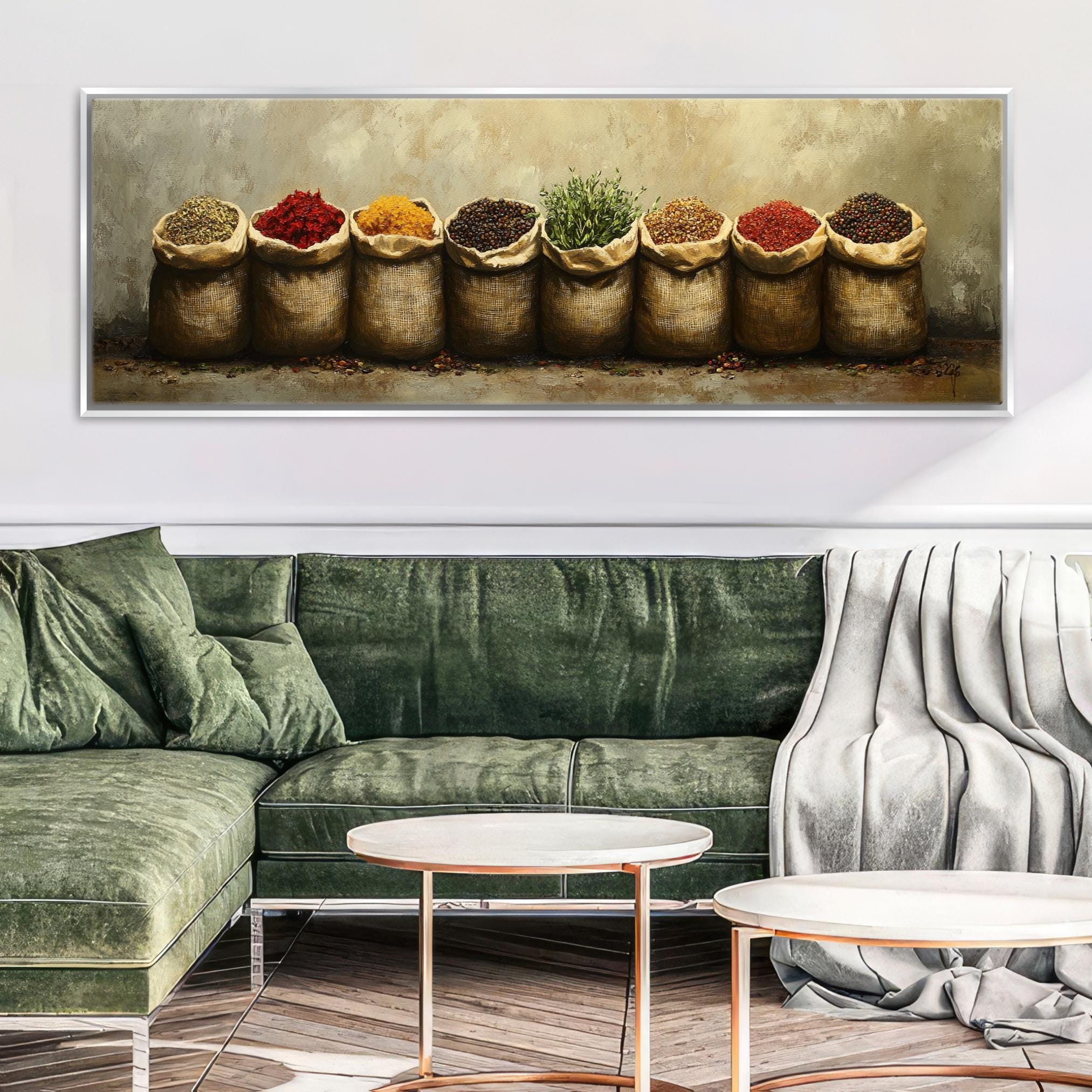 a painting of a group of bags of spices