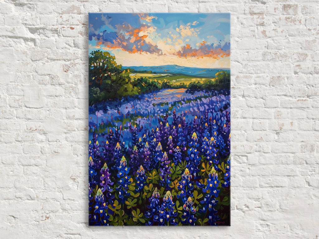 Texas Bluebonnet Painting - Large Canvas Art | Gallery Wrapped Canvas, UV Coated Print