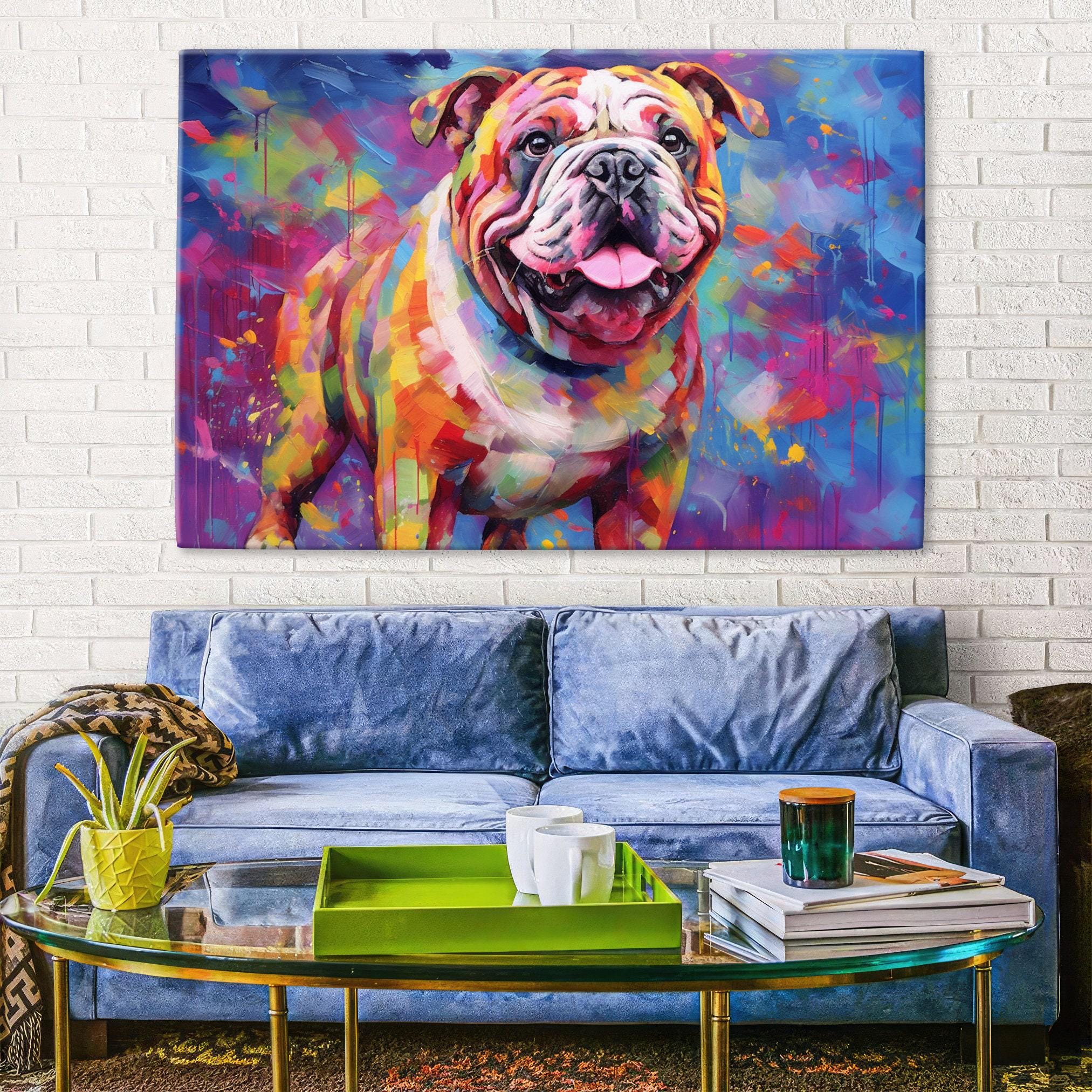 English Bulldog Canvas Art – Colorful Bulldog Wall Art With Fade Resistant Ink