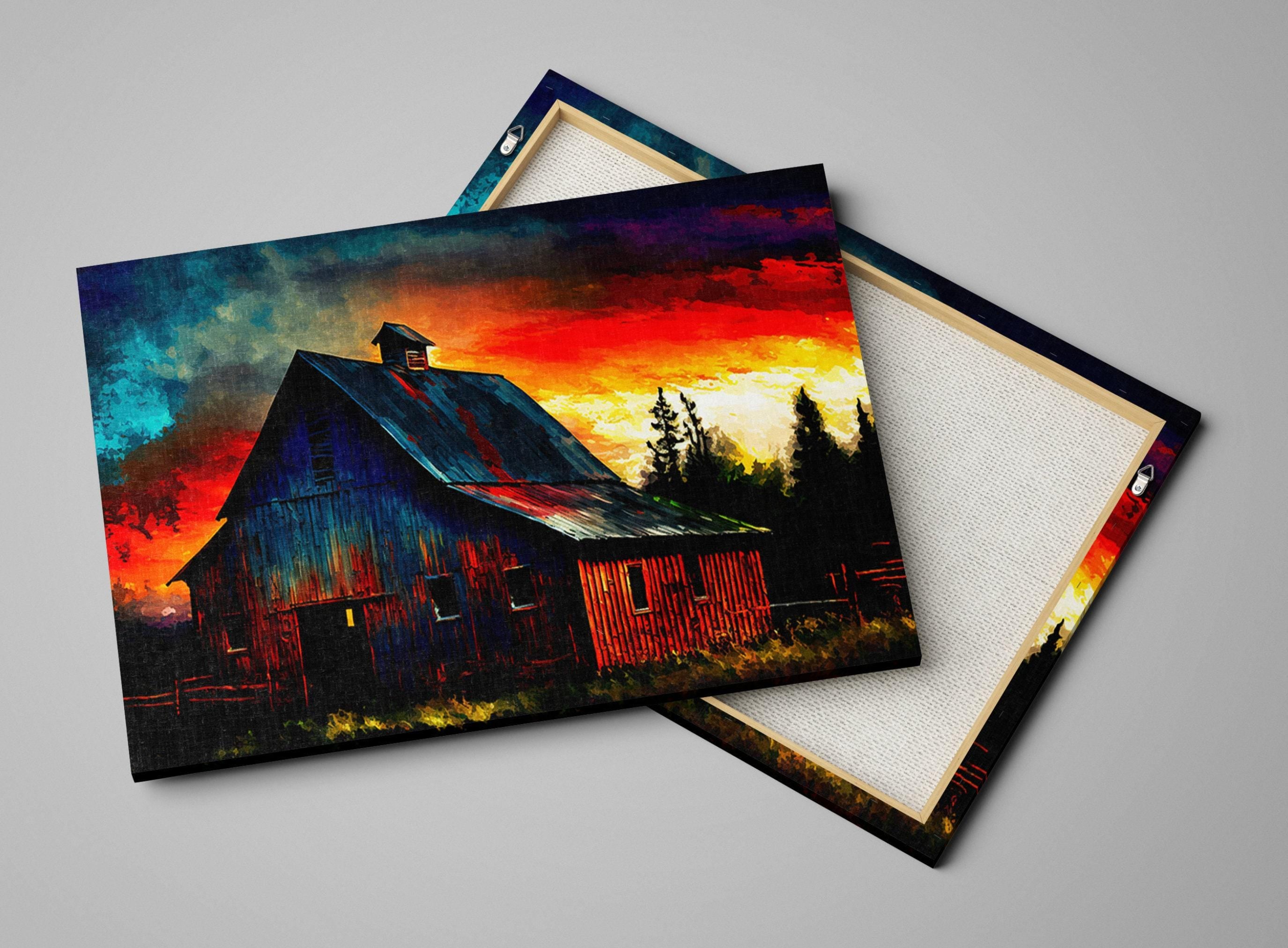 Farmhouse Canvas Art - Vintage Farm Landscape Art | Large Canvas Print With Wood Frame
