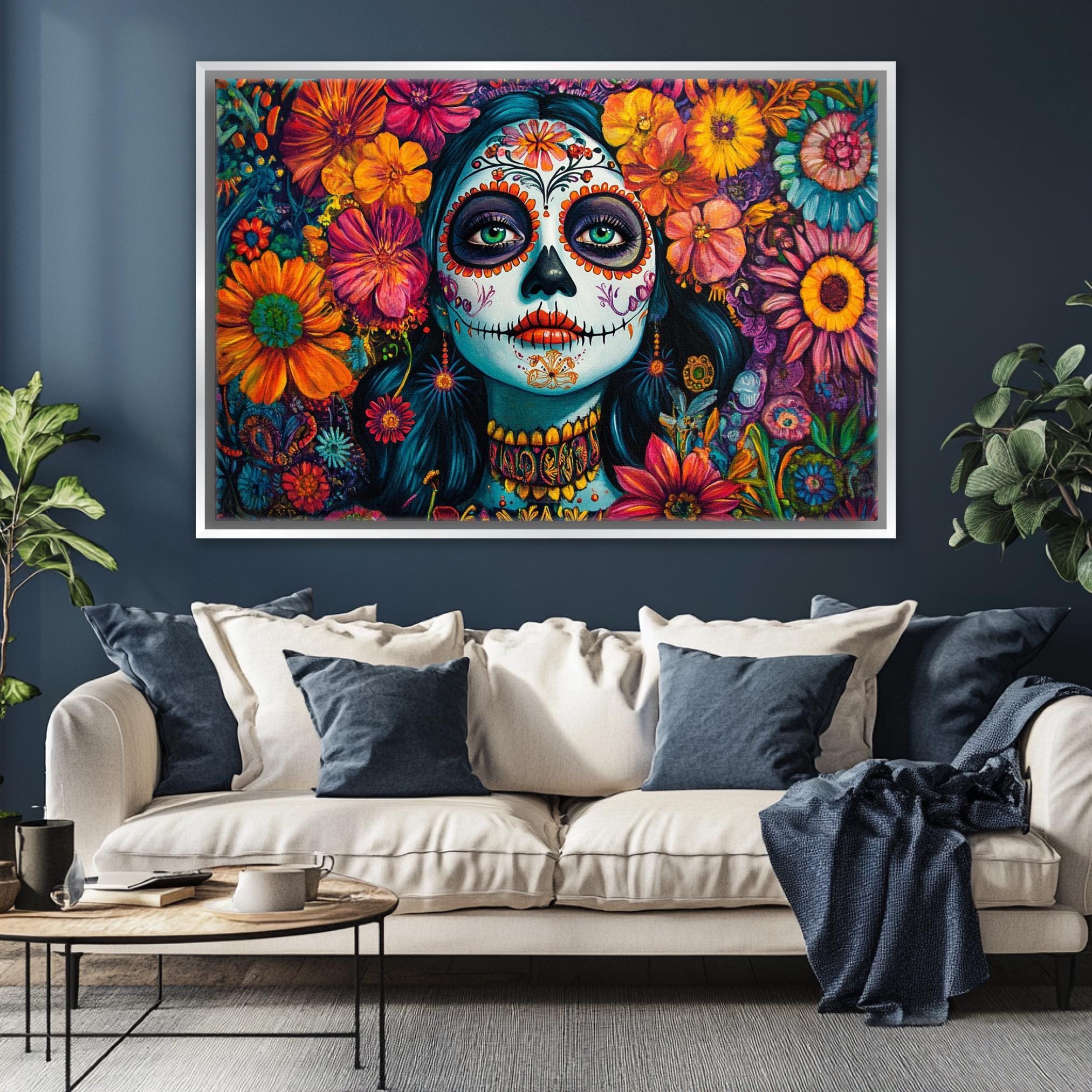 Day of the Dead Art - Extra Large Framed Canvas Print | Vibrant Mexican Holiday Wall Decor