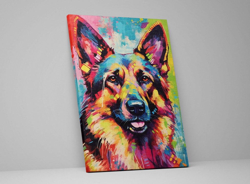 German Shepherd Wall Art - Large Canvas Print | Colorful Dog Painting, Pet Lovers Gift