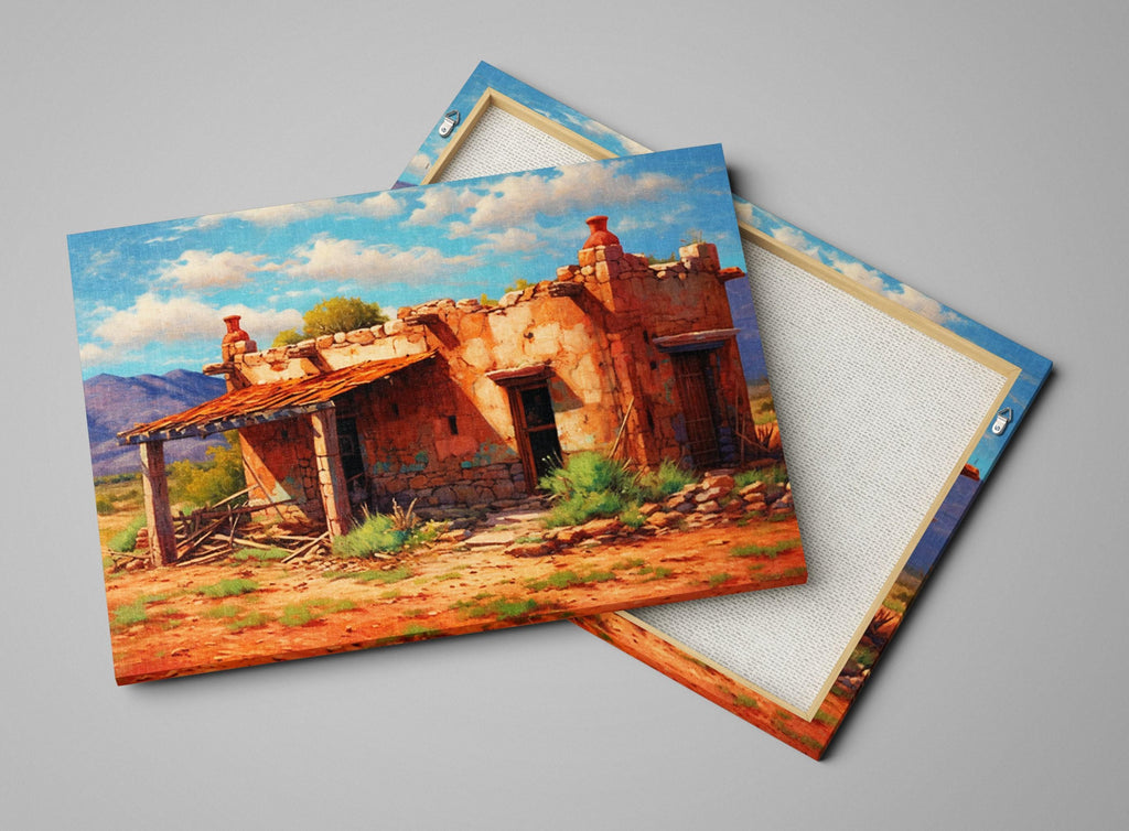Spanish Adobe Wall Art – Rustic Western Canvas with Vibrant Giclée Print, Ready to Hang