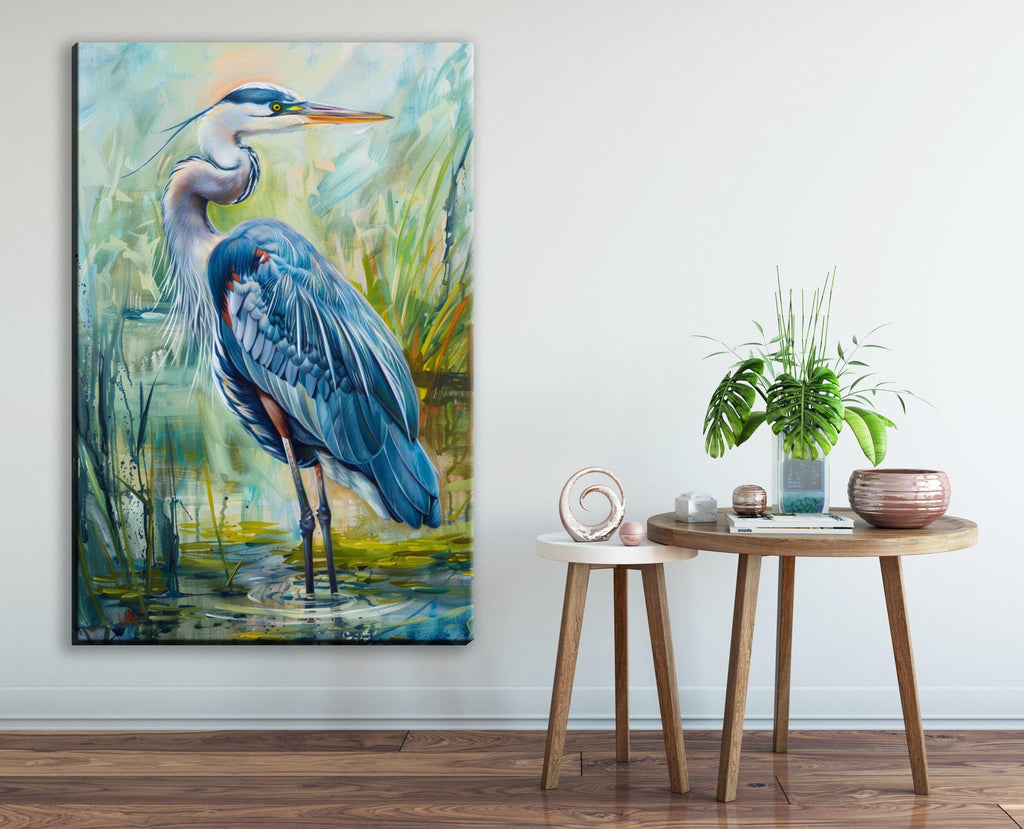 Blue Heron Wall Art – Large Canvas Art | Gallery Wrapped Canvas with Scratch Resistant Coating
