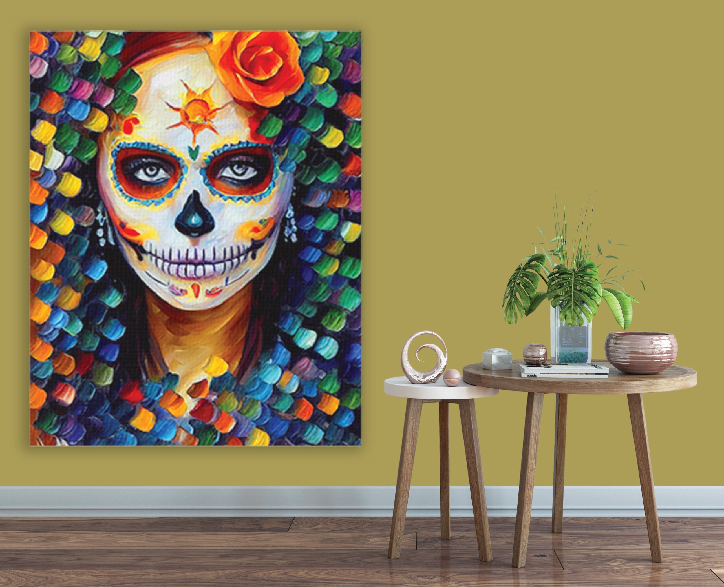 Sugar Skull Canvas – Dia De Los Muertos Art | Vibrant Flower Skull Print