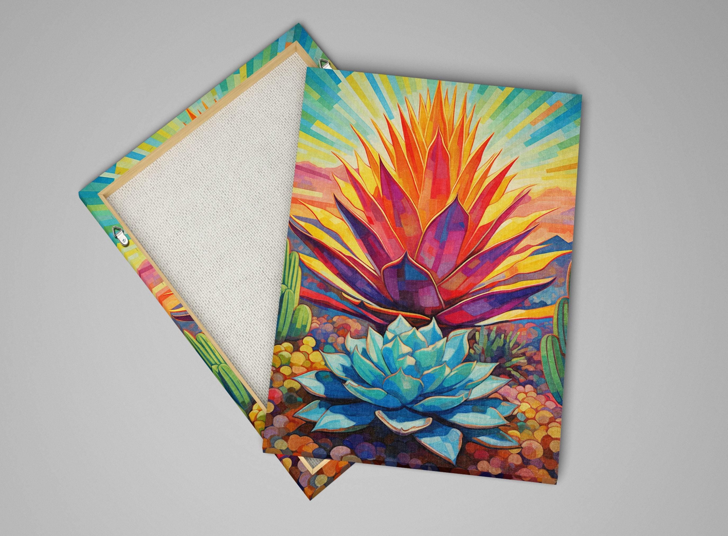 Modern Agave Cactus – Colorful Southwest Wall Art | Gallery Wrapped Canvas Print