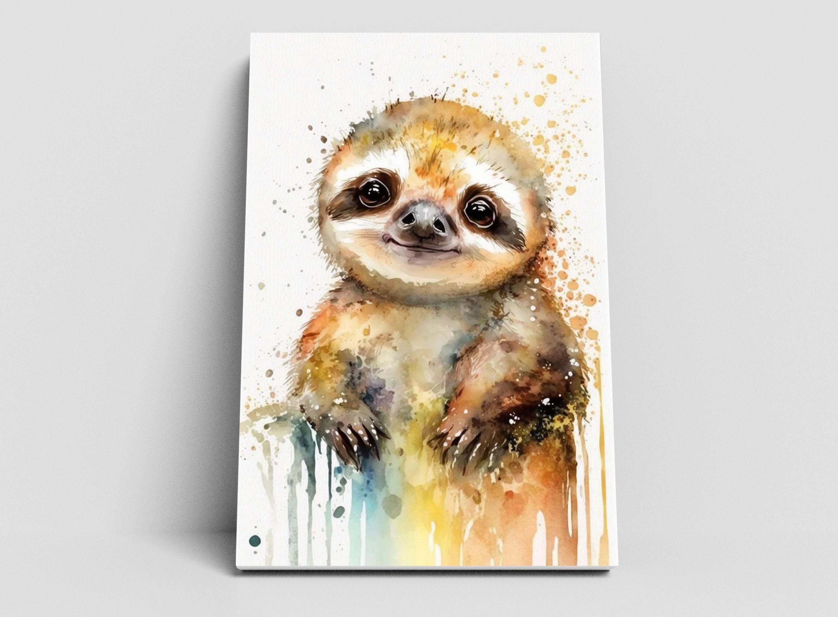 Wildlife Serenity: Sloth Watercolor Painting, Giclee Print on Canvas, Artist Paper, Watercolor Paper, Available in Extra Large Sizes