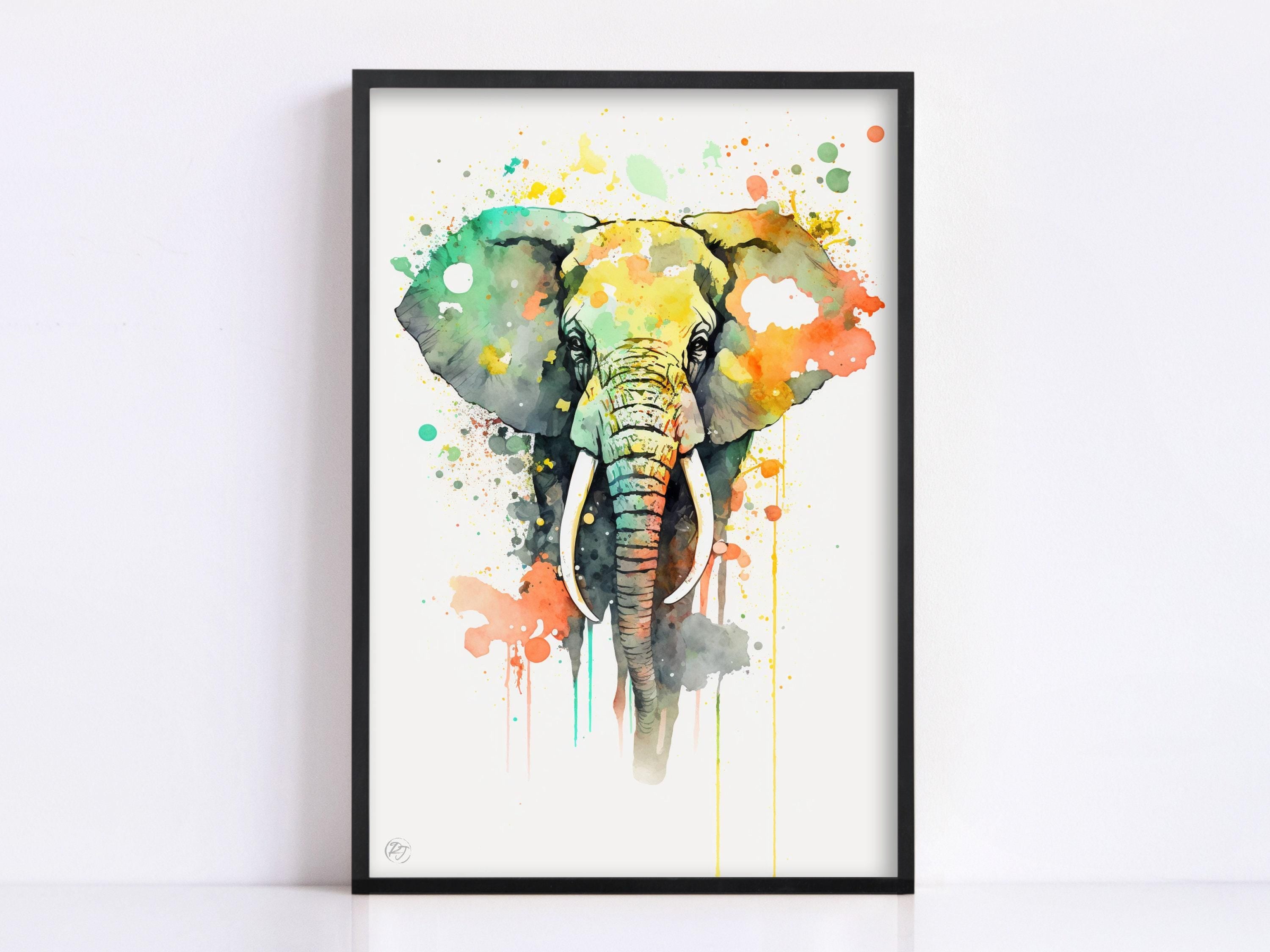 Wildlife Enthusiast's Delight: Elephant Watercolor, Giclee Print on Canvas, Artist Paper, Watercolor Paper, Available in Extra Large Sizes
