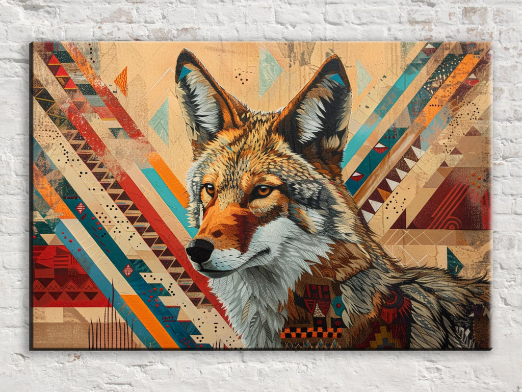 Tribal Coyote Wall Art – Native American Art on Extra Large Gallery Wrapped Canvas