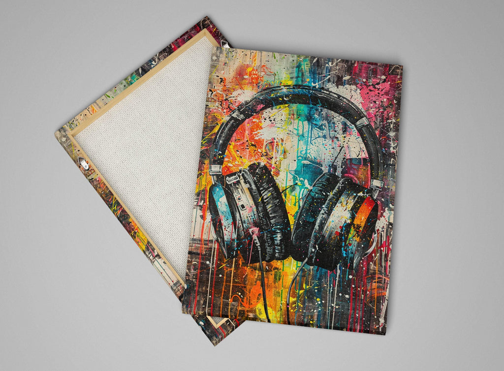 Colorful Headphones Wall Art - Large Canvas Print | Vibrant Music Decor