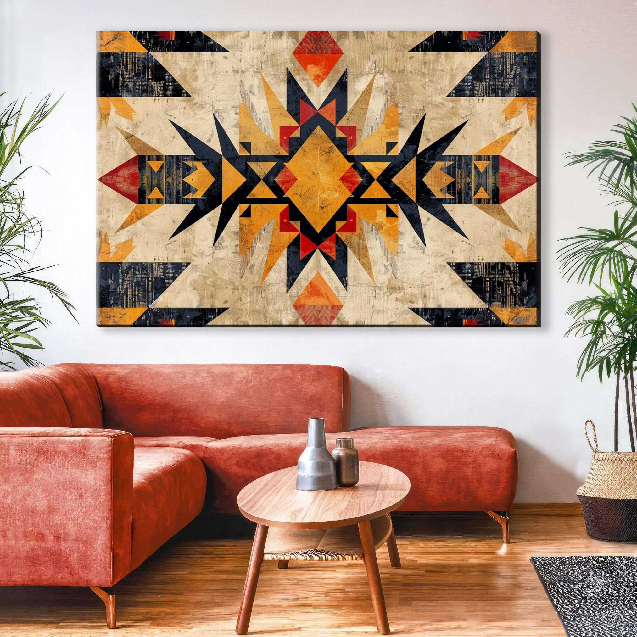 Native American Wall Art – Extra Large Tribal Pattern Decor on Gallery Wrapped Canvas