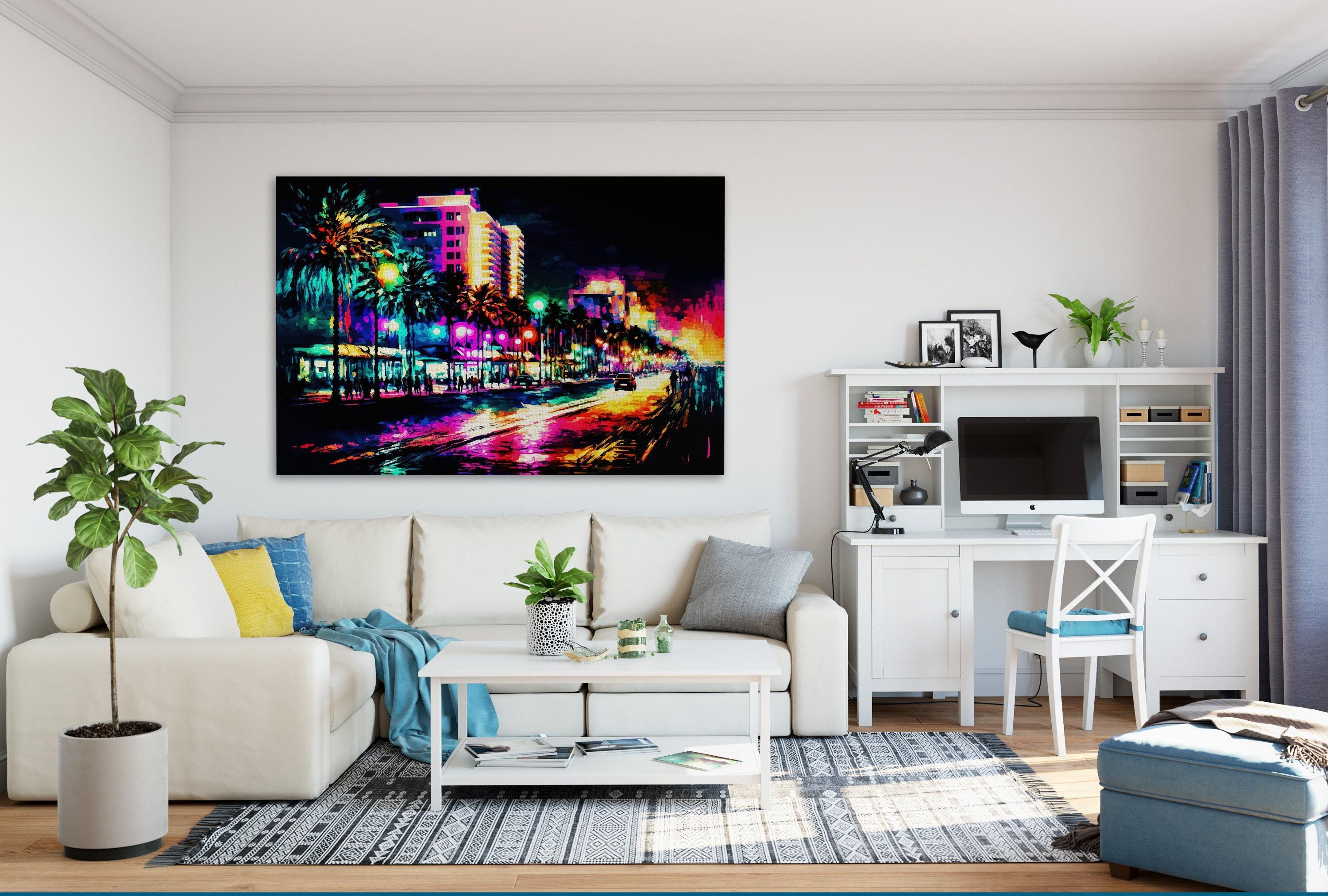 South Beach Canvas Art - Miami Skyline Art | Colorful Painting Print on Gallery-Ready Canvas