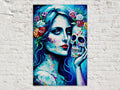 Blue Sugar Skull Canvas - Day of the Dead Art | Gallery Wrapped, Ready to Hang, Extra Large