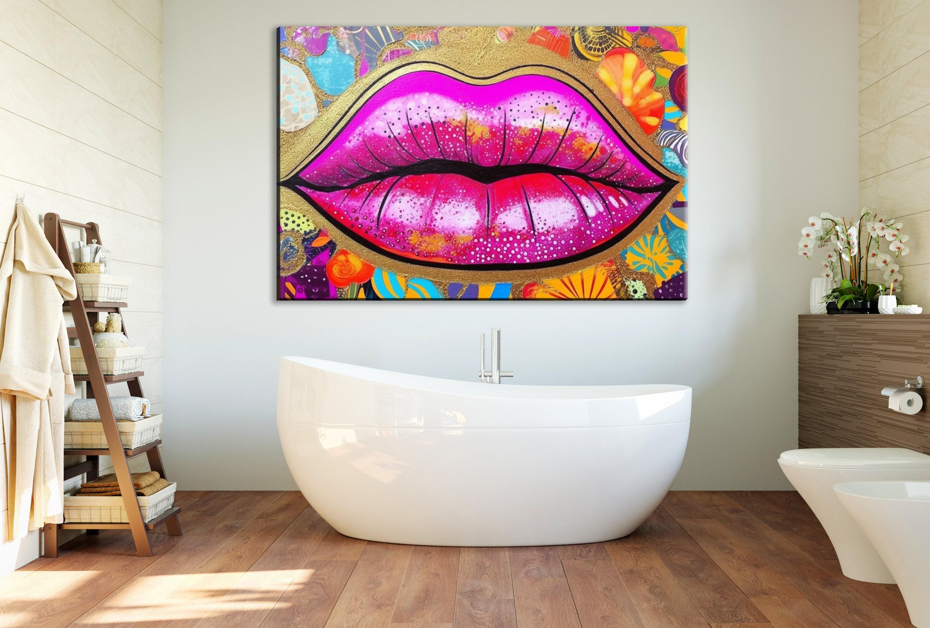 Gold Glitter Lips Canvas Wall Art – Large Feminine Pop Art Decor, Gallery Ready Print
