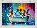 Dogs in Tub Art – Vibrant Puppy Canvas Print with Playful Bathroom Dog Scene
