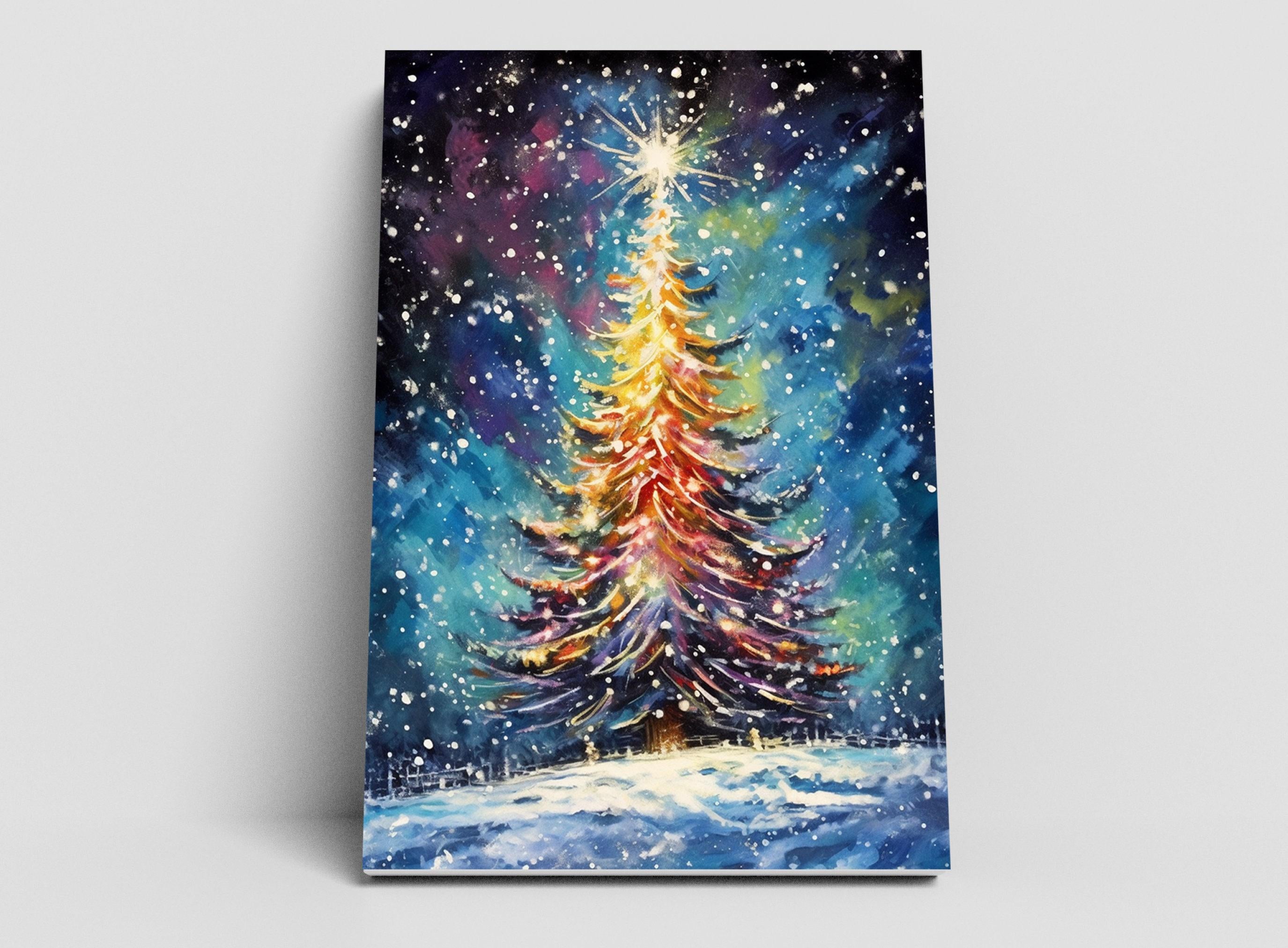 Magical Christmas Tree Watercolor - Holiday Wall Art, Giclee Print on Canvas, Artist Paper, Watercolor Paper, Available in Extra Large Sizes