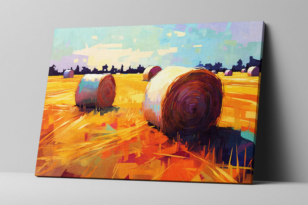 Farmhouse Canvas Art - Rustic Wall Decor | Large Farm Field Painting on Gallery Wrapped Canvas