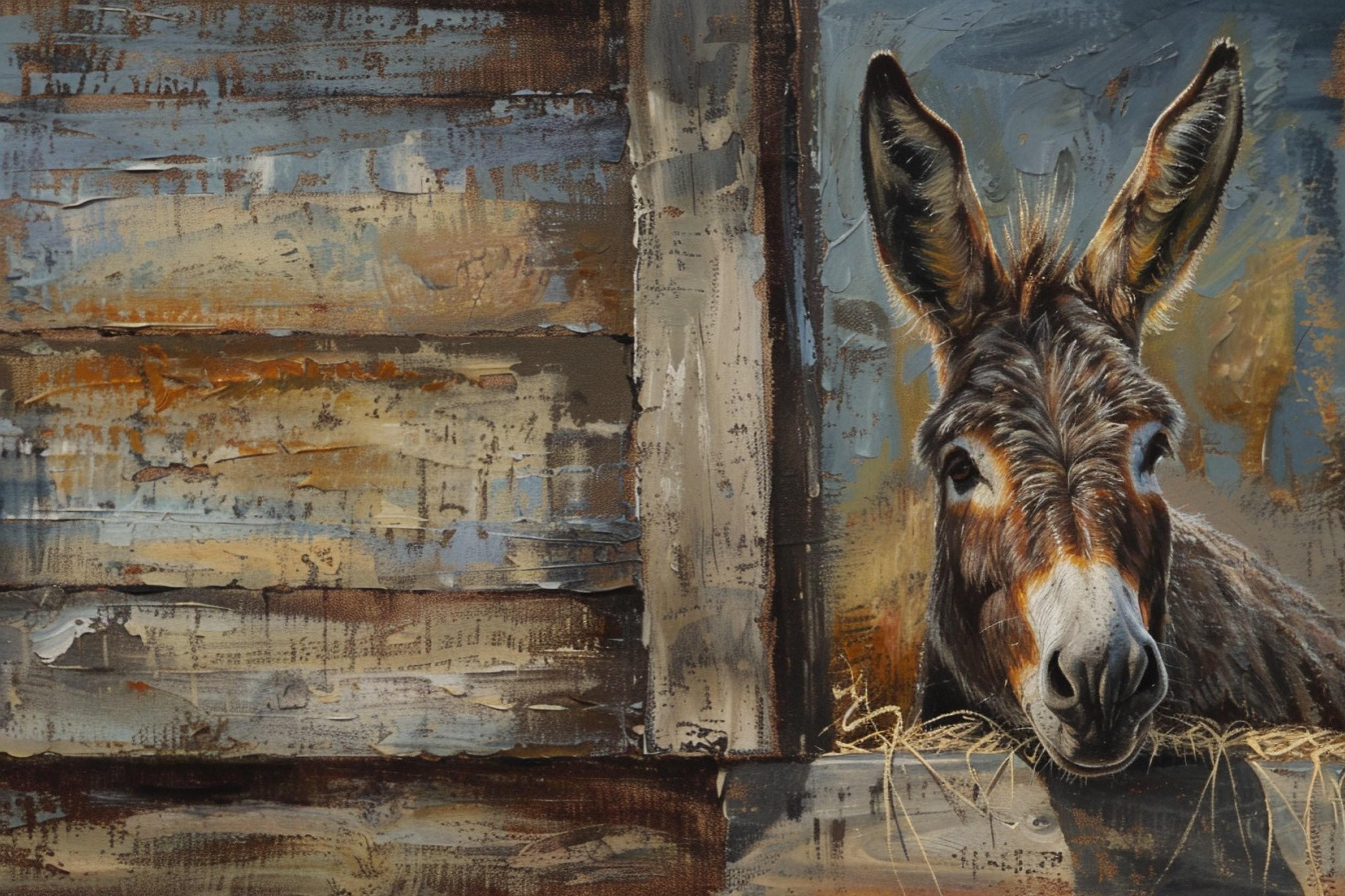 Rustic Texas Donkey | Southwestern Donkey Art - Extra Large Gallery Wrapped Canvas Print