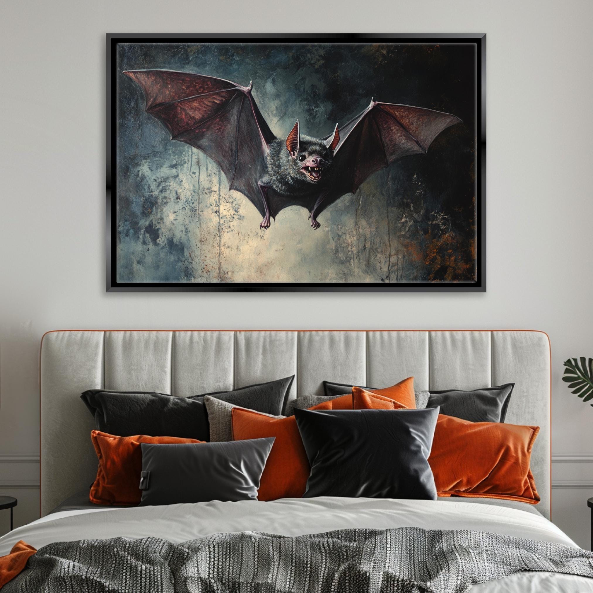 Gothic Halloween Bat Art - Extra Large Framed Canvas Print | Dark Victorian Decor