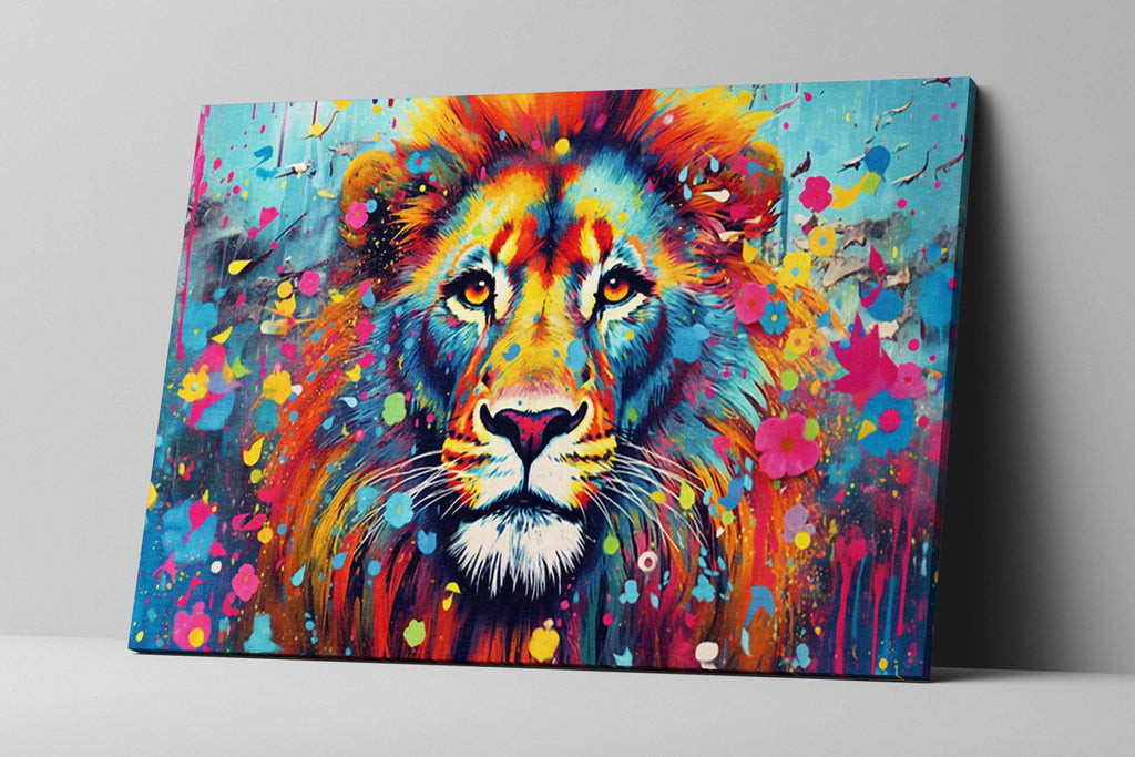 Lion Canvas Wall Art - Large Pop Art Painting on Gallery Ready Canvas Frame