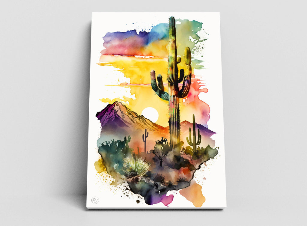 Sunset Over Desert: Watercolor Desert Landscape Print, Giclee Print Canvas, Artist Paper, Watercolor Paper, Available in Extra Large Sizes