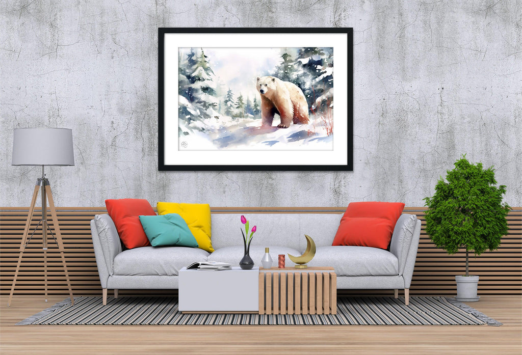 Arctic Majesty: Polar Bear Watercolor - Giclee Print on Canvas, Artist Paper, Watercolor Paper, Available in Extra Large Sizes