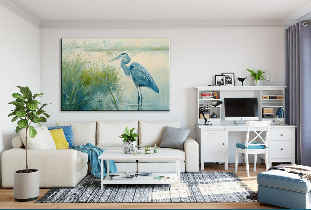 Blue Heron Wall Art – Large Canvas Print | Coastal Home Decor, Ready to Hang